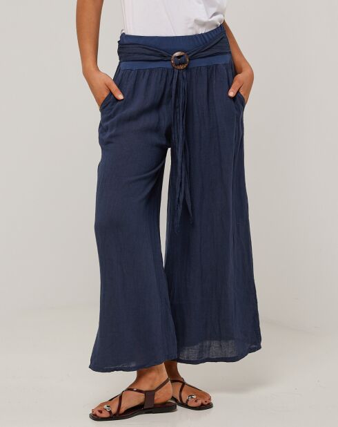 Marineblauwe capucine broek van 100% linnen