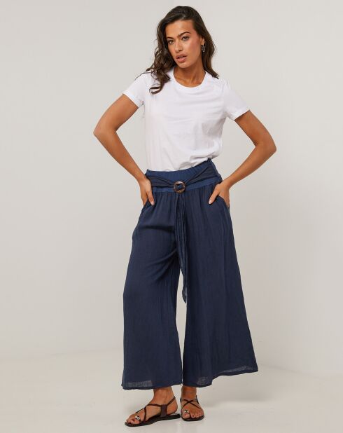 Marineblauwe capucine broek van 100% linnen