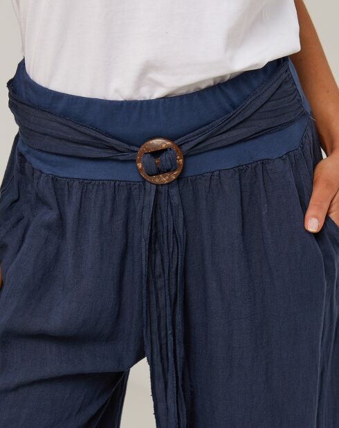 Marineblauwe capucine broek van 100% linnen