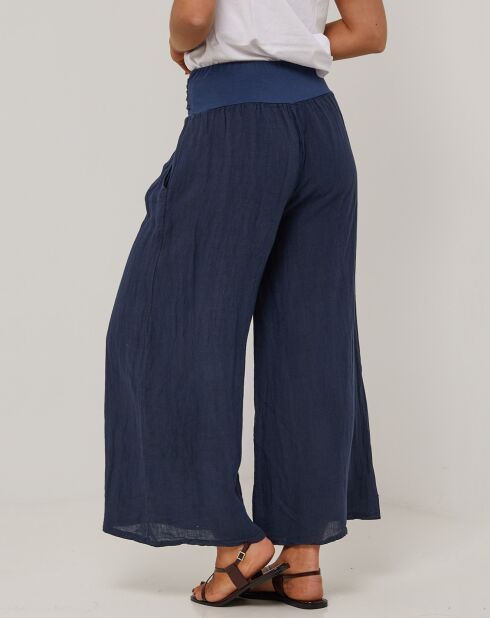 Marineblauwe capucine broek van 100% linnen