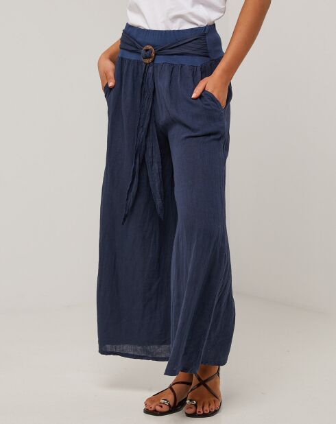 Marineblauwe capucine broek van 100% linnen