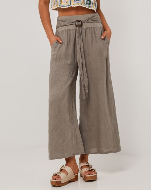 Taupefarbene Hose Capucine aus 100% Leinen