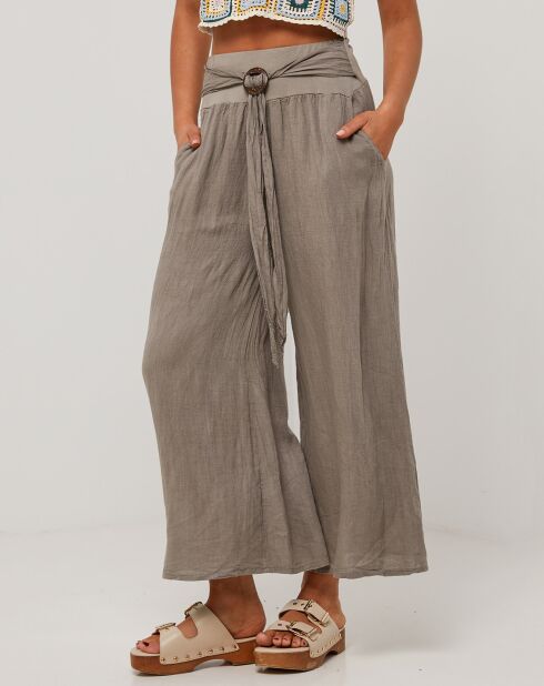Taupefarbene Hose Capucine aus 100% Leinen