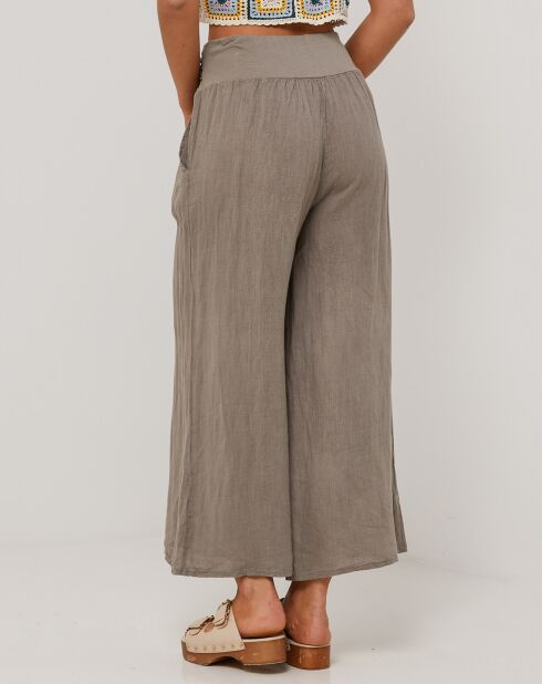Taupefarbene Hose Capucine aus 100% Leinen