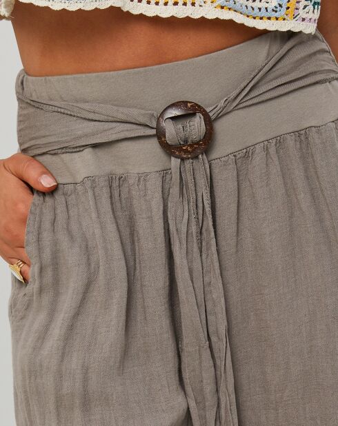 Taupefarbene Hose Capucine aus 100% Leinen