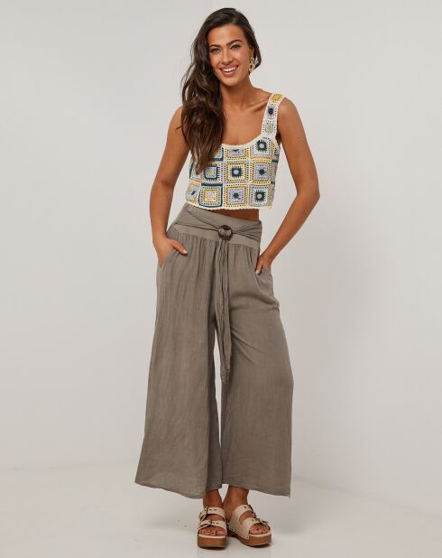 Taupefarbene Hose Capucine aus 100% Leinen