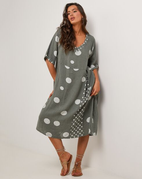 Khakigrünes Kleid Coline aus 100% Leinen