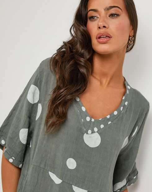 Khakigrünes Kleid Coline aus 100% Leinen