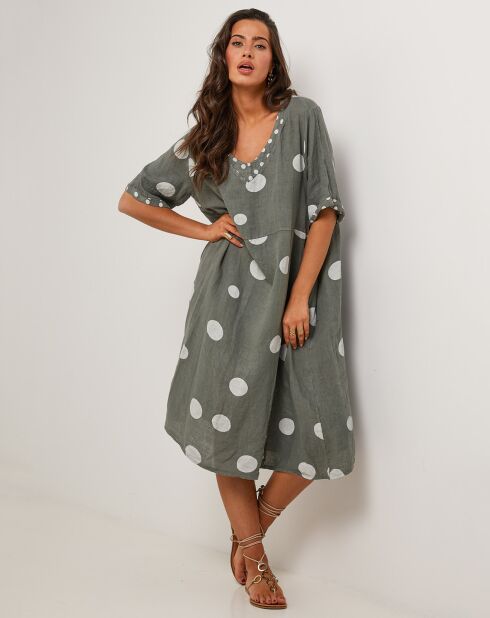 Khakigrünes Kleid Coline aus 100% Leinen