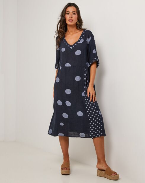 Robe 100% Lin Coline bleu marine