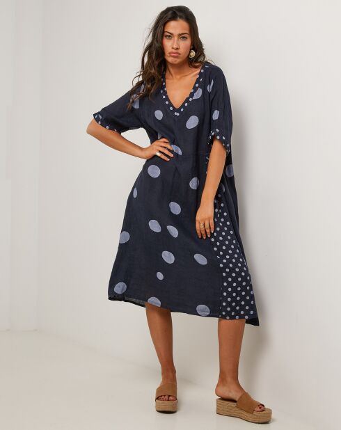 Robe 100% Lin Coline bleu marine