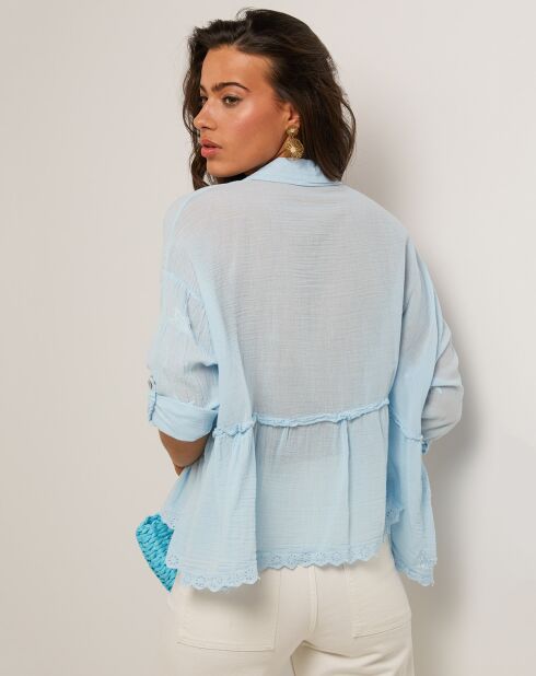 Hemelsblauw overhemd van 100% linnen Jade