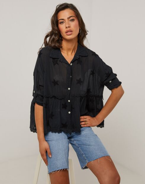 Zwart overhemd van 100% linnen Jade