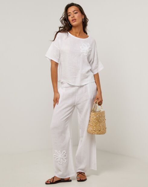 Witte broek van 100% linnen Amanda