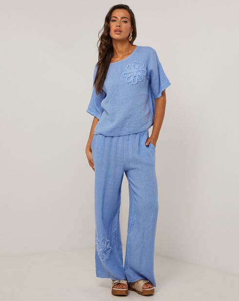 Pantalon 100% Lin Amanda bleu indigo