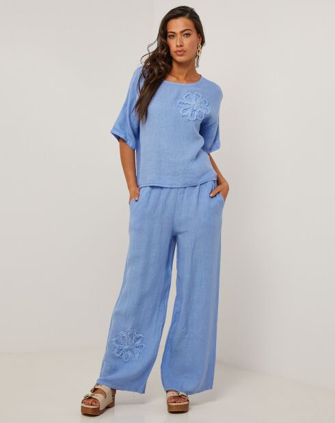 Pantalon 100% Lin Amanda bleu indigo