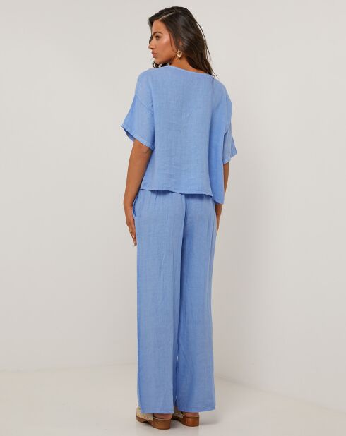 Pantalon 100% Lin Amanda bleu indigo
