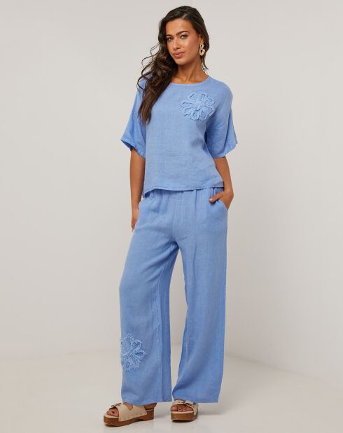 Pantalon 100% Lin Amanda bleu indigo