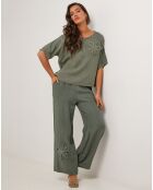 Pantalon 100% Lin Amanda vert kaki