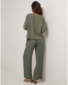 Pantalon 100% Lin Amanda vert kaki