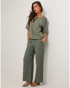 Pantalon 100% Lin Amanda vert kaki