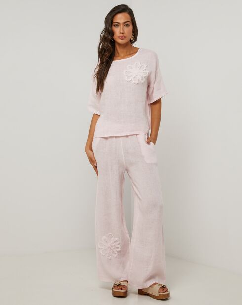 Pantalon 100% Lin Amanda rose pâle