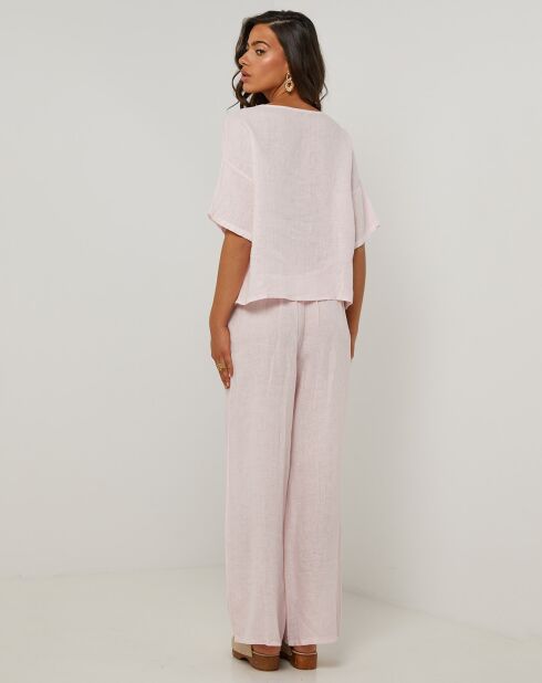 Pantalon 100% Lin Amanda rose pâle
