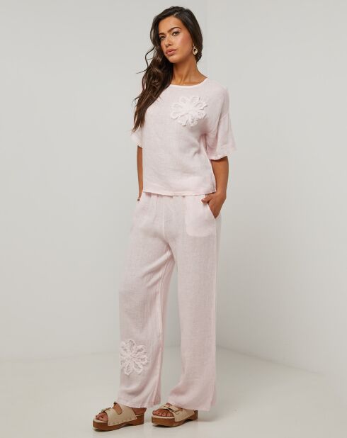 Amanda lichtroze broek van 100% linnen