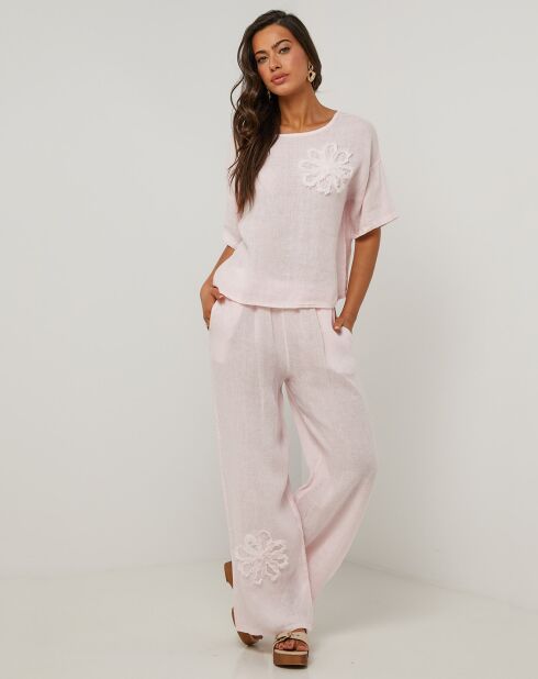 Amanda lichtroze broek van 100% linnen