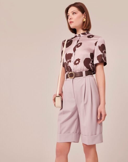 Chemise imprimé fleuri parme