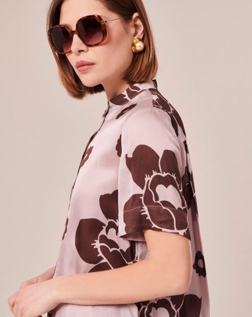 Chemise imprimé fleuri parme
