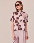 Chemise imprimé fleuri parme