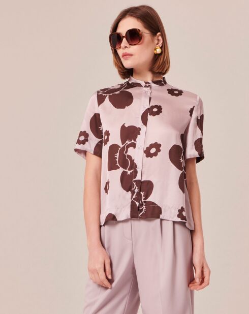 Chemise imprimé fleuri parme