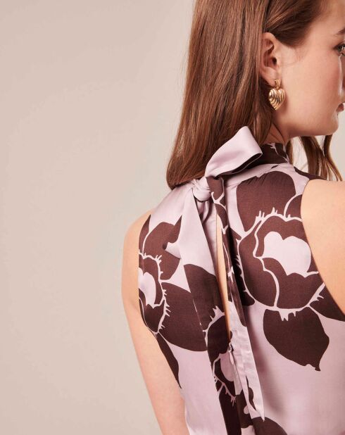 Combinaison imprimé fleuri en satin parme