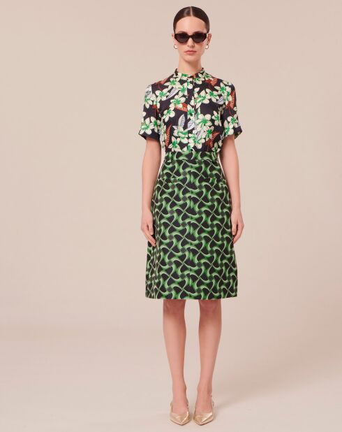 Jupe à motif graphique en jacquard verte