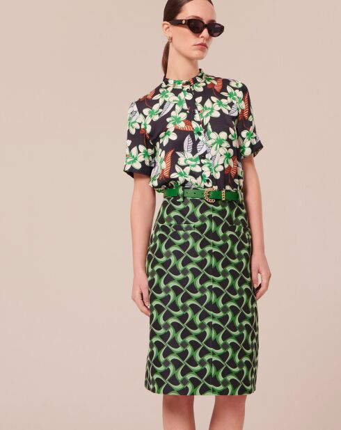 Jupe à motif graphique en jacquard verte