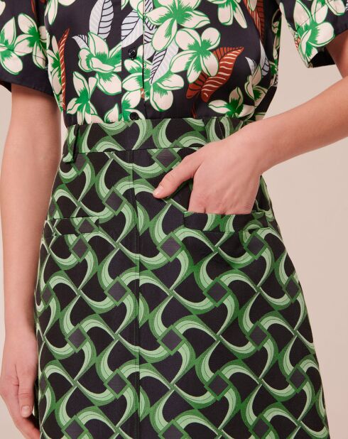 Jupe à motif graphique en jacquard verte