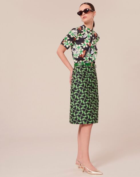 Jupe à motif graphique en jacquard verte