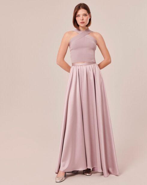 Jupe en satin fluide parme