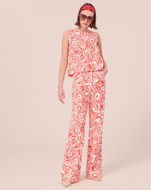 Pantalon à motif graphique corail corail