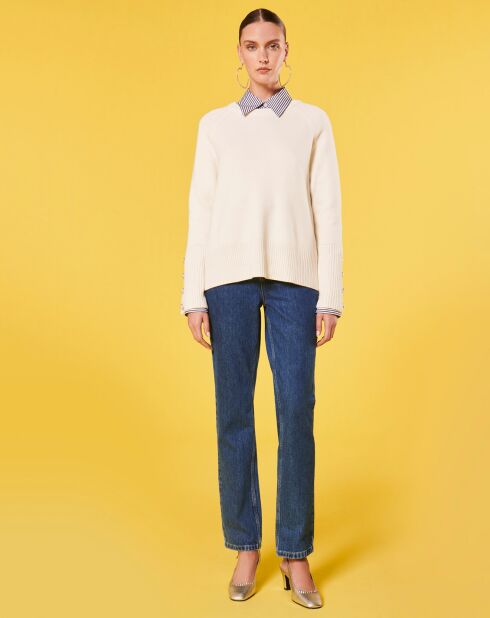 Pull écru en laine et coton ecru