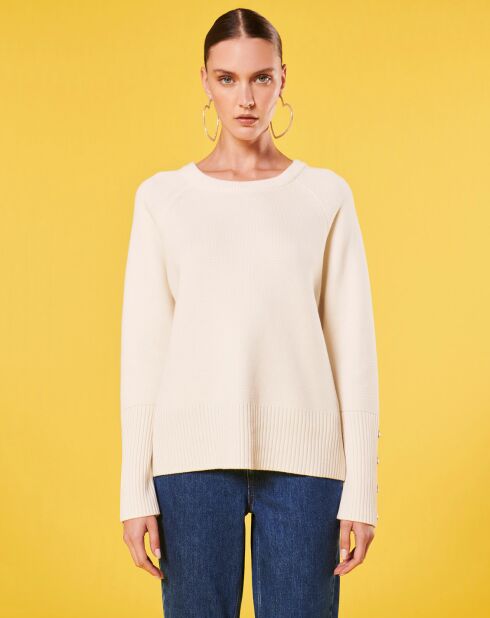 Pull écru en laine et coton ecru