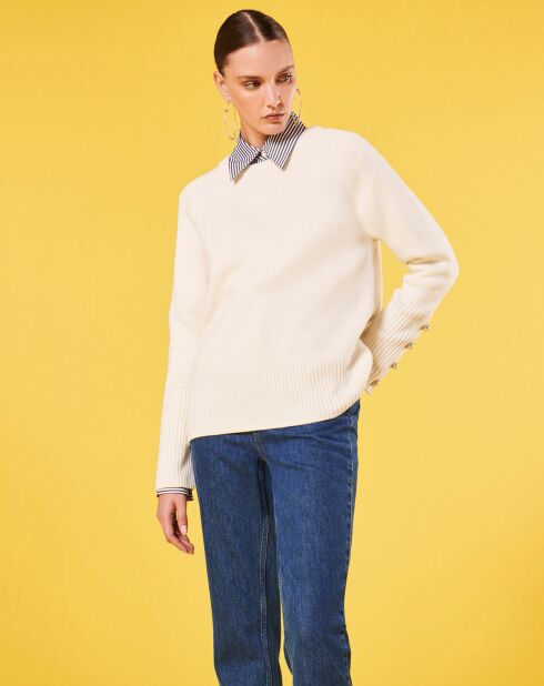 Pull écru en laine et coton ecru