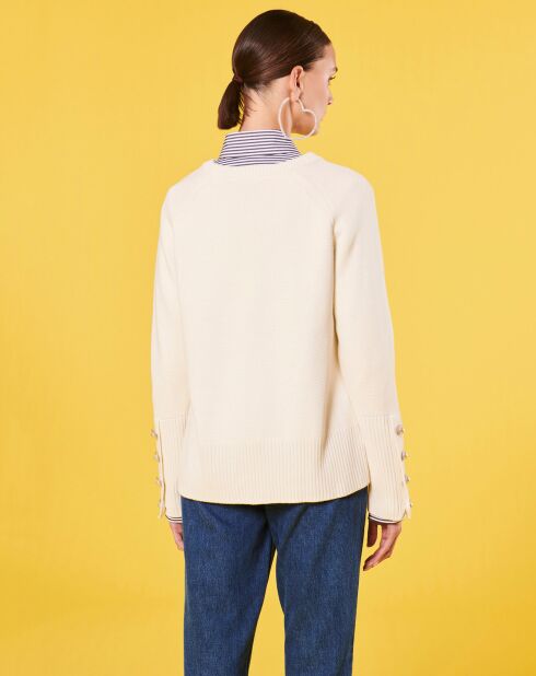 Pull écru en laine et coton ecru