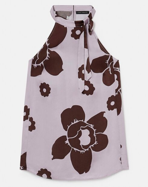 Top imprimé fleuri en satin parme