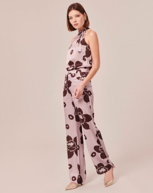 Top imprimé fleuri en satin parme