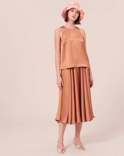 Top en satin fluide cognac
