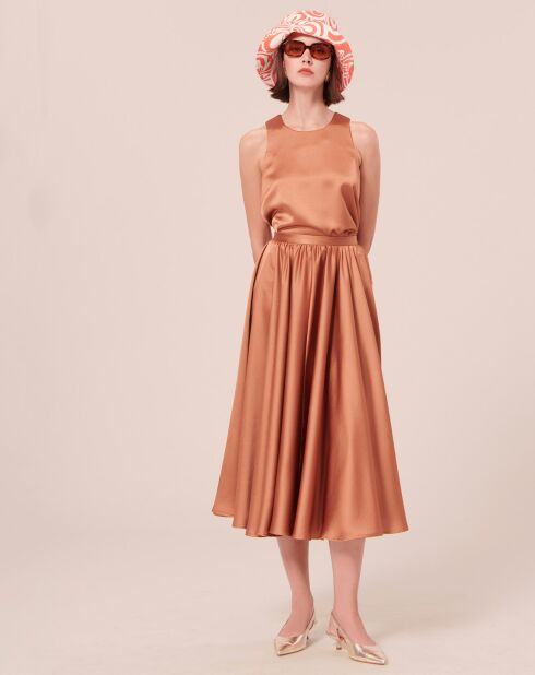 Top en satin fluide cognac