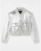 Veste en Cuir de Chèvre argentée