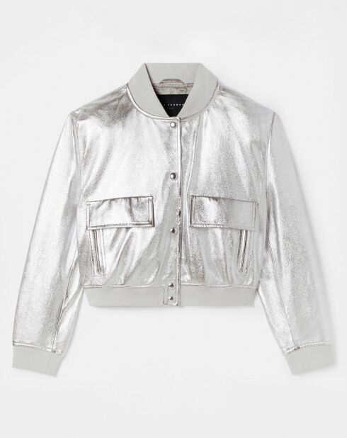 Veste en Cuir de Chèvre argentée